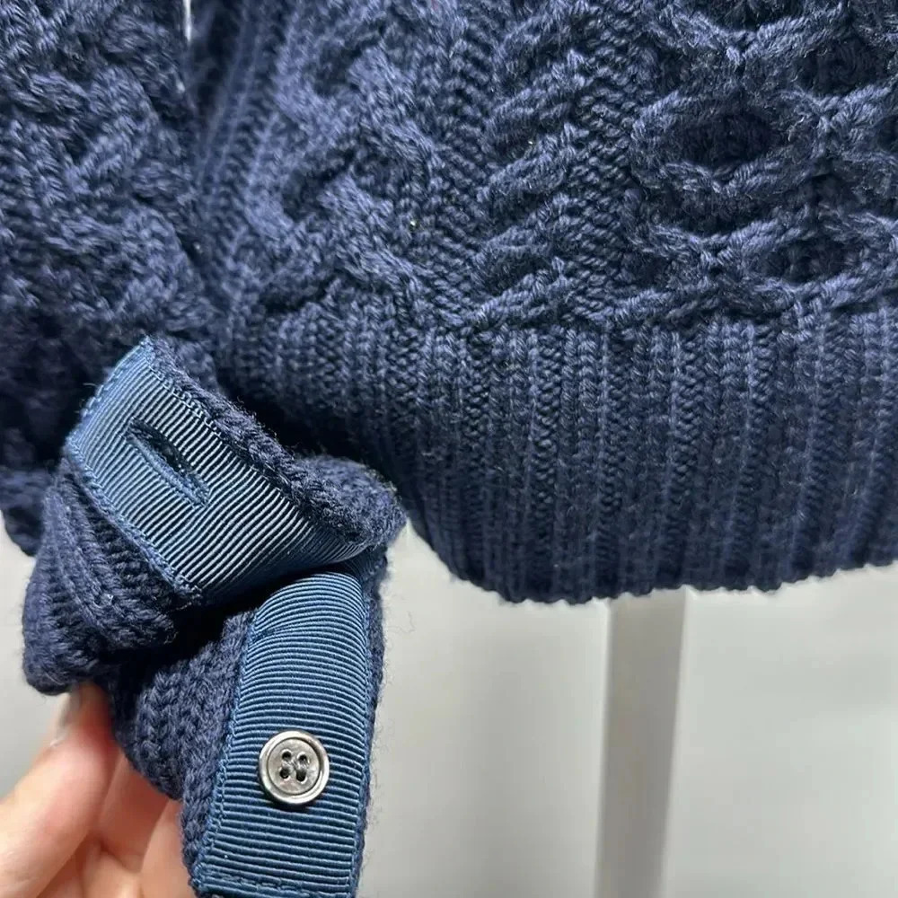 Thom Browne Cable Knit Crewneck Pullover Sweater Navy Blue Wool Size 40 / 1 New - Picture 6 of 13
